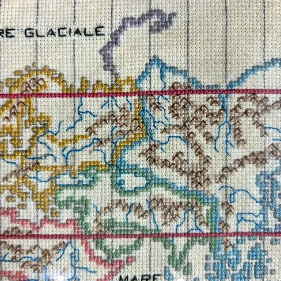RARE D THOMAS NEW WORLD DISCOVERY MAP FRAMED FINISHED CROSS STITCH